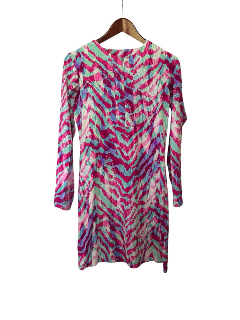 IBKUL Pink & Teal Long-Sleeve Printed Shift Dress